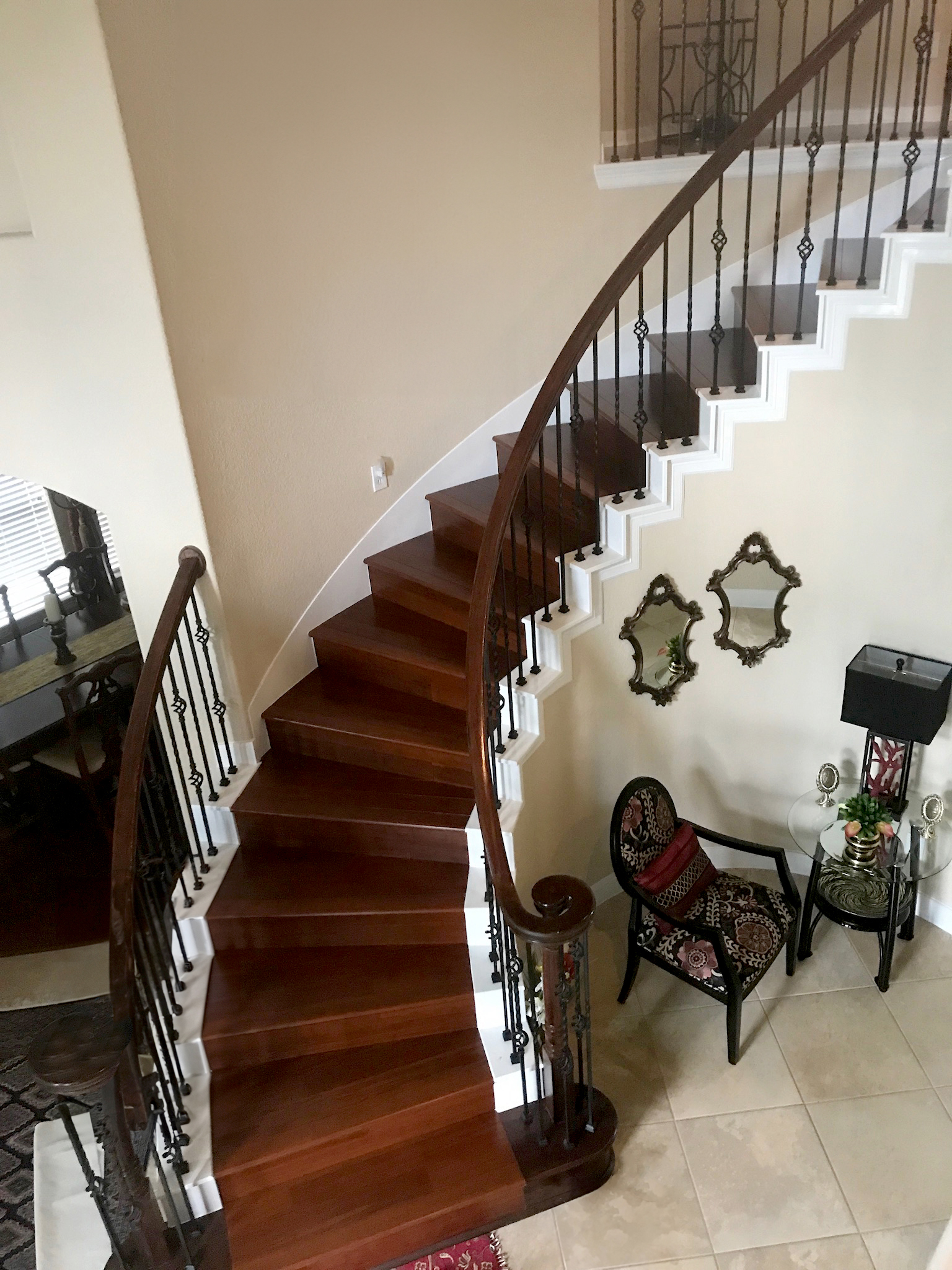 spiral staircase solid hardwood installation, wfa's custom hardwood floors, houston texas